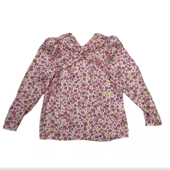 KATE SPADE Marker Floral Devote French Cream Top size Small Puff Sleeve silky - Picture 7 of 10